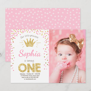 Erste Geburtstagseinladung Prinzessin Gold Pink Einladung