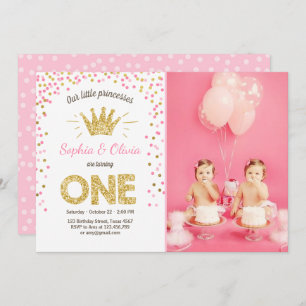 Erste Geburtstagseinladung Prinzessin Gold Pink Einladung