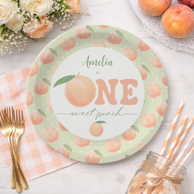 Erste Geburtstagsfeier One Sweet Peach  Pappteller (First Birthday Party One Sweet Peach Paper Plates)