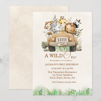 Erste Geburtstagsfeier Safari Jungle Animals Party Einladung