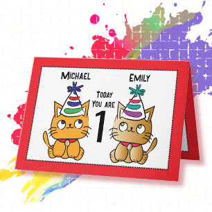 Erste Geburtstagskatze Niedlich Cat Cartoon Person Karte