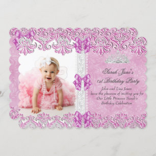 Erste Geburtstagsmädchen Lilac Pink Foto Tiara Einladung