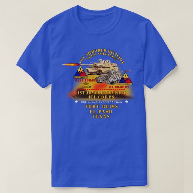 Erste gepanzerte Division Ft Bliss TX M1 M2 mit Fe T-Shirt (Design vorne)