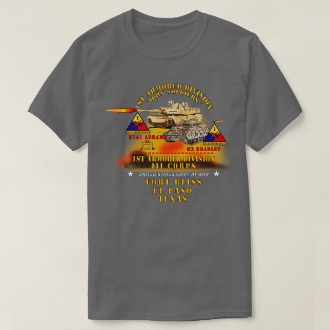 Erste gepanzerte Division Ft Bliss TX M1 M2 mit Fe T-Shirt (Design vorne)