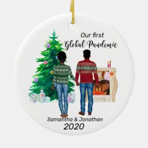 Erste globale Pandemie 2020 Paar Afroamerikaner Keramik Ornament