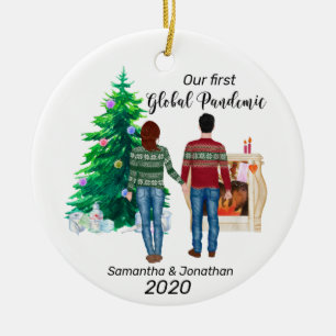 Erste globale Pandemie 2020 Paar schwarze rote Haa Keramik Ornament