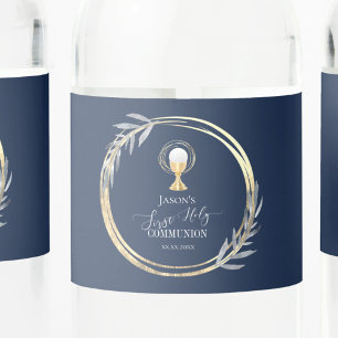 Erste Goldfolie der Heiligen Kommunion Blau und Im Wasserflaschenetikett