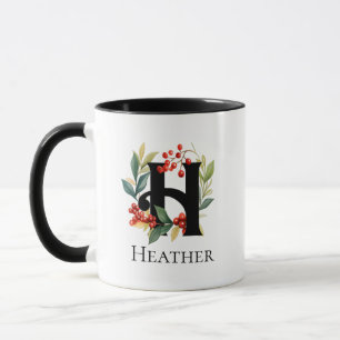 Erste H Monogram Christmas Berry Wreath Tasse
