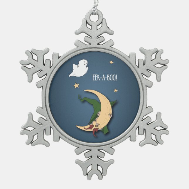 Erste Halloween Baby Flüchtige Blick A Boo Hexe mi Schneeflocken Zinn-Ornament (Vorderseite)