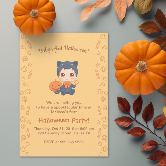 Erste Halloween Baby Niedlich Black Cat Party Einladung (Von Creator hochgeladen)