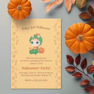 Erste Halloween Baby Niedlich Dragon Dinosaurier P Einladung