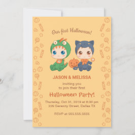 Erste Halloween Baby Twins Black Cat Dragon Party Einladung