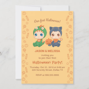 Erste Halloween Baby Twins Black Cat Dragon Party Einladung