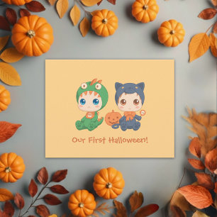 Erste Halloween Baby Twins Party Einladung Postkarte