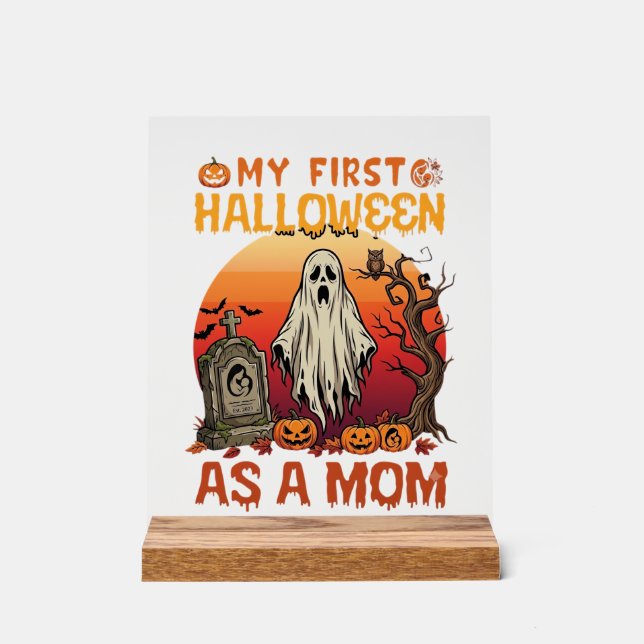 Erste Halloween-Mutter-Geist-Grabstein-Kürbis_1 Acrylschild (Vorderseite)