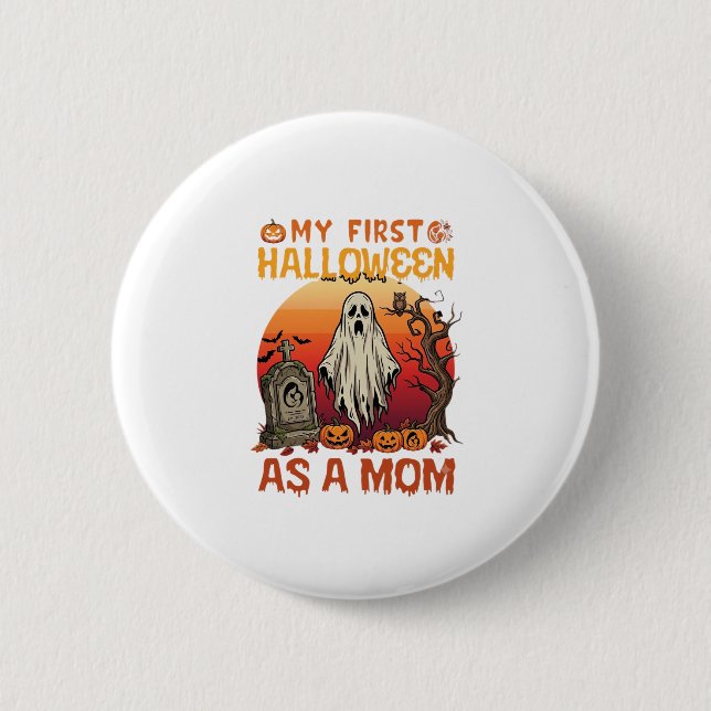 Erste Halloween-Mutter-Geist-Grabstein-Kürbis_1 Button (Vorderseite)