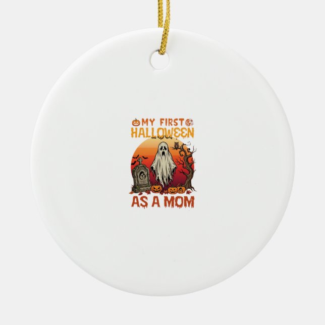 Erste Halloween-Mutter-Geist-Grabstein-Kürbis_1 Keramik Ornament (Vorne)
