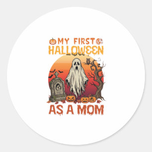 Erste Halloween-Mutter-Geist-Grabstein-Kürbis_1 Runder Aufkleber
