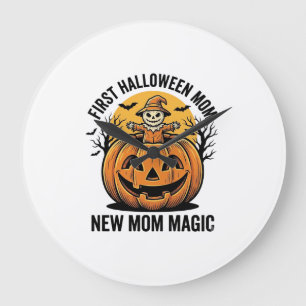 Erste Halloween-Mutter Vintage-Kürbis-Fledermaus-S Große Wanduhr