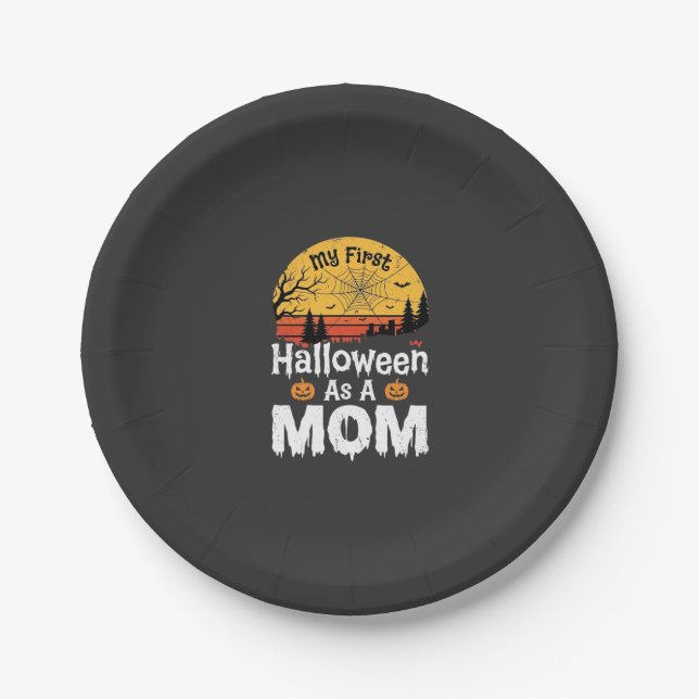 Erste Halloween-Mutter Vintage-Sonnenuntergangs-De Pappteller (Vorderseite)