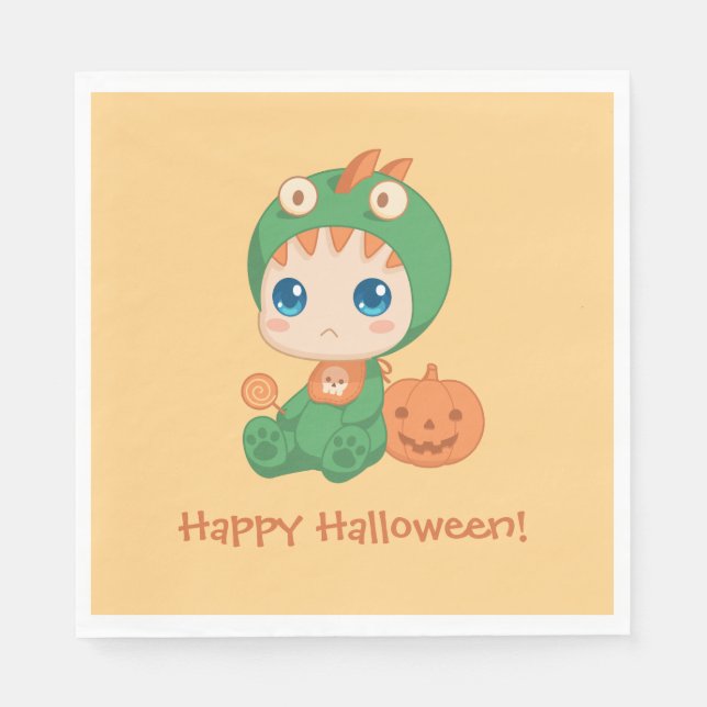 Erste Halloween-Niedlich-Baby-Dragon-Dinosaurier-K Serviette (Vorderseite)