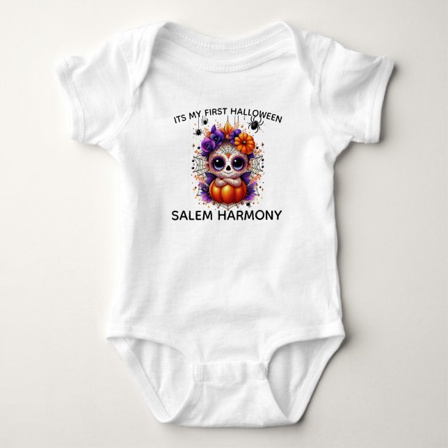 Erste Halloween Niedlich Baby Sugar Skull Strampler (Vorderseite)