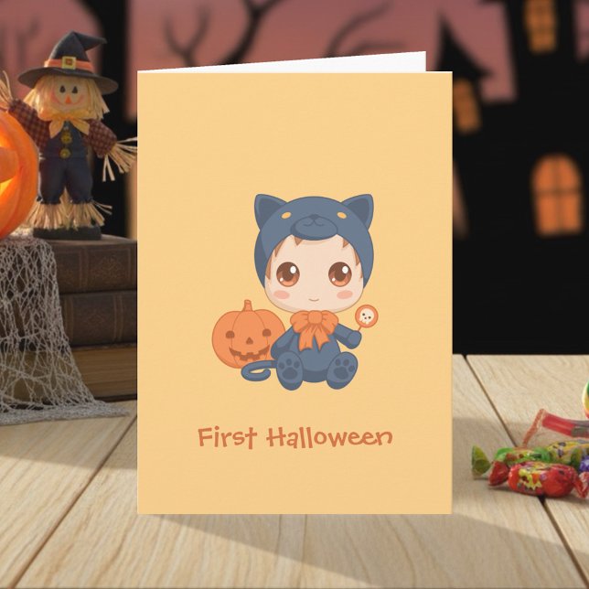 Erste Halloween-Niedlich-Kinderkatzenkostüm Karte (Von Creator hochgeladen)