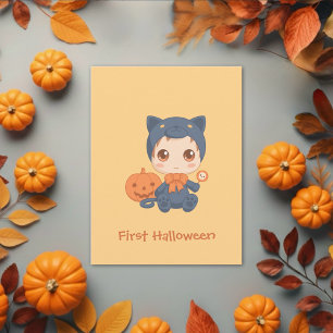 Erste Halloween-Niedlich-Kinderkatzenkostüm Postkarte