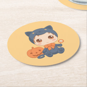 Erste Halloween-Niedlich-Kinderkatzenkostüm Runder Pappuntersetzer