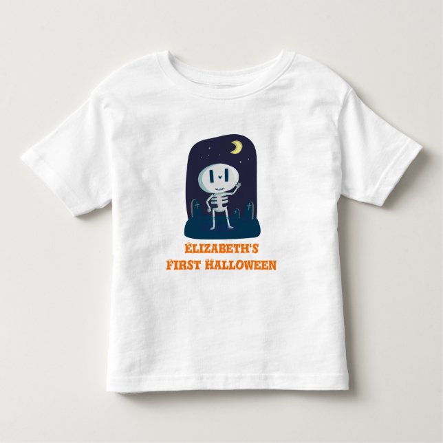 Erste Halloween Niedlich Skeleton Cartoon Personal Kleinkind T-shirt (Vorderseite)