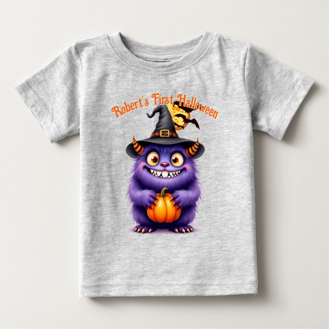 Erste Halloween-Niedliche Monsterbezeichnung anpas Baby T-shirt (Vorderseite)