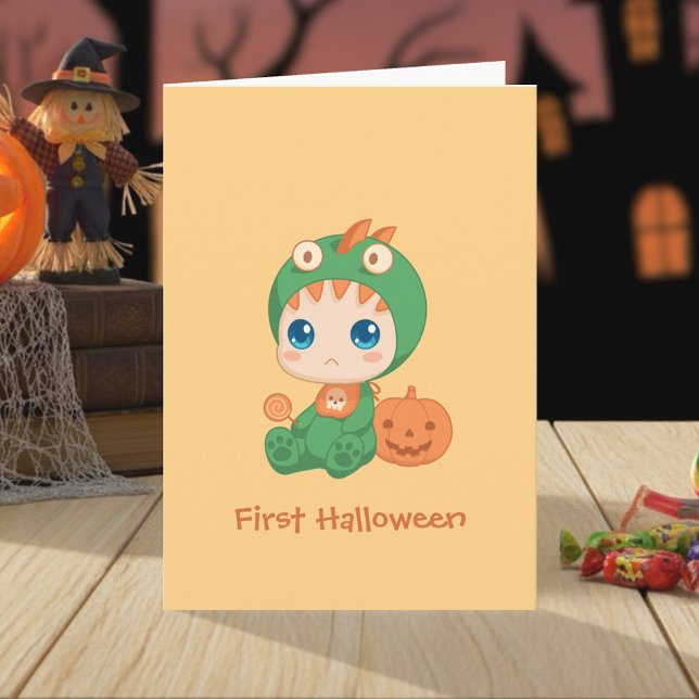 Erste Halloween-Niedliches Baby Dragon-Dinosaurier Karte (Von Creator hochgeladen)