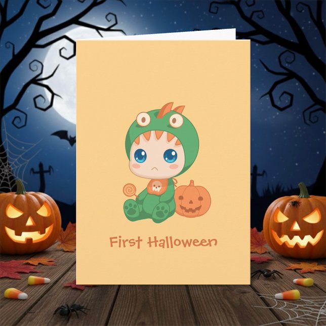 Erste Halloween-Niedliches Baby Dragon-Dinosaurier Karte (Von Creator hochgeladen)