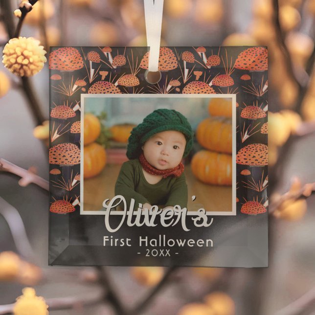 Erste Halloween Orange Mushroom Fall Foto Ornament Aus Glas (Von Creator hochgeladen)
