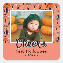 Erste Halloween Orange Mushroom Fall Foto Quadratischer Aufkleber