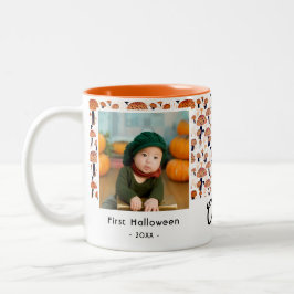 Erste Halloween Orange Mushroom Fall Foto Zweifarbige Tasse