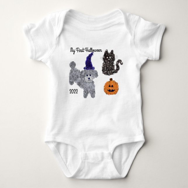 Erste Halloween-Poodle #1 Baby Bodysuit Baby Strampler (Vorderseite)