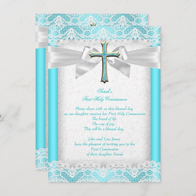 Erste Heilige Kommune 1. Girls Cross Aquamarin 2 Einladung (Vorne/Hinten)