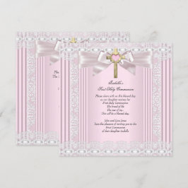 Erste heilige Kommune 1. Girls Cross Pink Lace 5 Einladung