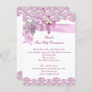 Erste heilige Kommune 1. Kreuzmädchen Weiß Rosa 2 Einladung
