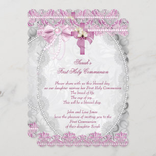 Erste heilige Kommune 1. Kreuzmädchen Weiß Rosa 4 Einladung