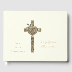 Erste Heilige Kommune Kreuz mit Taube und Herz Gästebuch