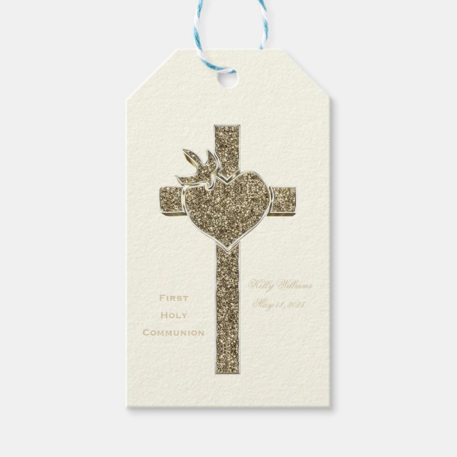 Erste Heilige Kommune Kreuz mit Taube und Herz Geschenkanhänger (Vorderseite)