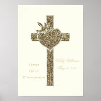Erste Heilige Kommune Kreuz mit Taube und Herz
