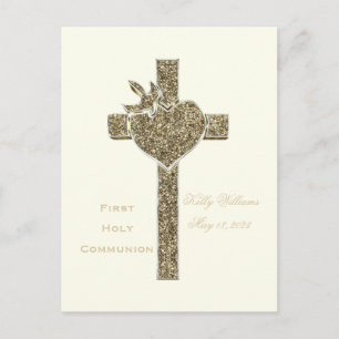 Erste Heilige Kommune Kreuz mit Taube und Herz Postkarte