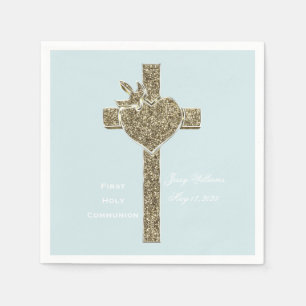 Erste Heilige Kommune Kreuz mit Taube und Herz Serviette