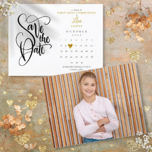 Erste Heilige Kommune Save the Date Kalender Foto Ankündigungspostkarte