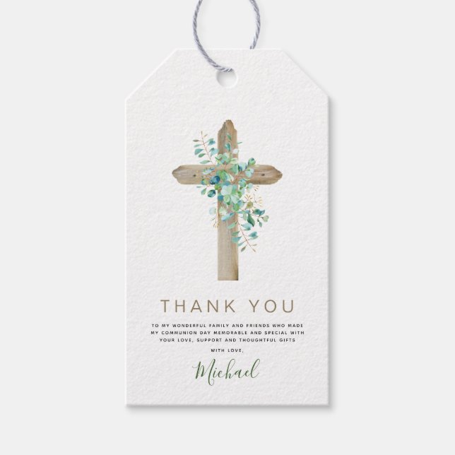 Erste heilige Kommune Vielen Dank Eukalyptus Green Geschenkanhänger (Vorderseite)