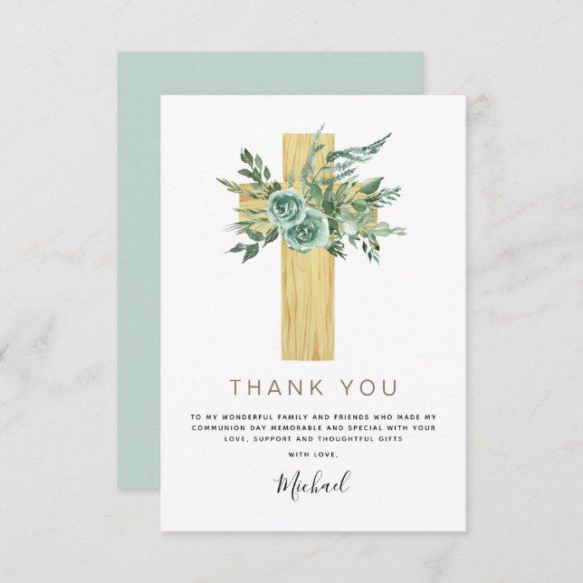 Erste heilige Kommune Vielen Dank Eukalyptus Invit Dankeskarte (Vorne/Hinten)