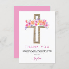 Erste heilige Kommune Vielen Dank Floral Pink Rose Dankeskarte